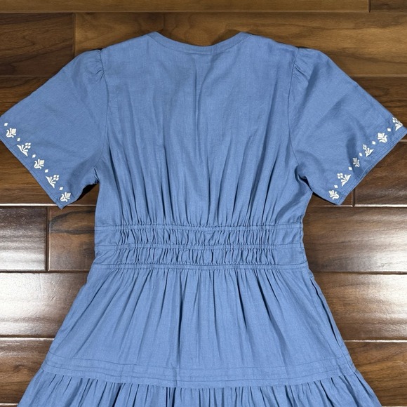 Pendleton Women's Size Medium Blue Embroidered Penelope Linen Tiered Midi Dress - Picture 8 of 11